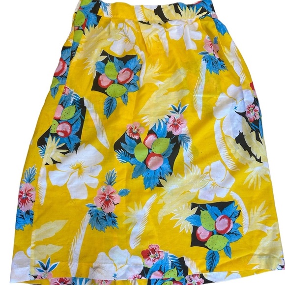 Vintage VSQ Very Special Quality Hawaiian Print Lemon Print Midi Skirt 14 - Picture 2 of 6